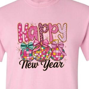 Happy New Year Pink Disco T-shirt tee Pink S M L XL New Checkers Polka dots